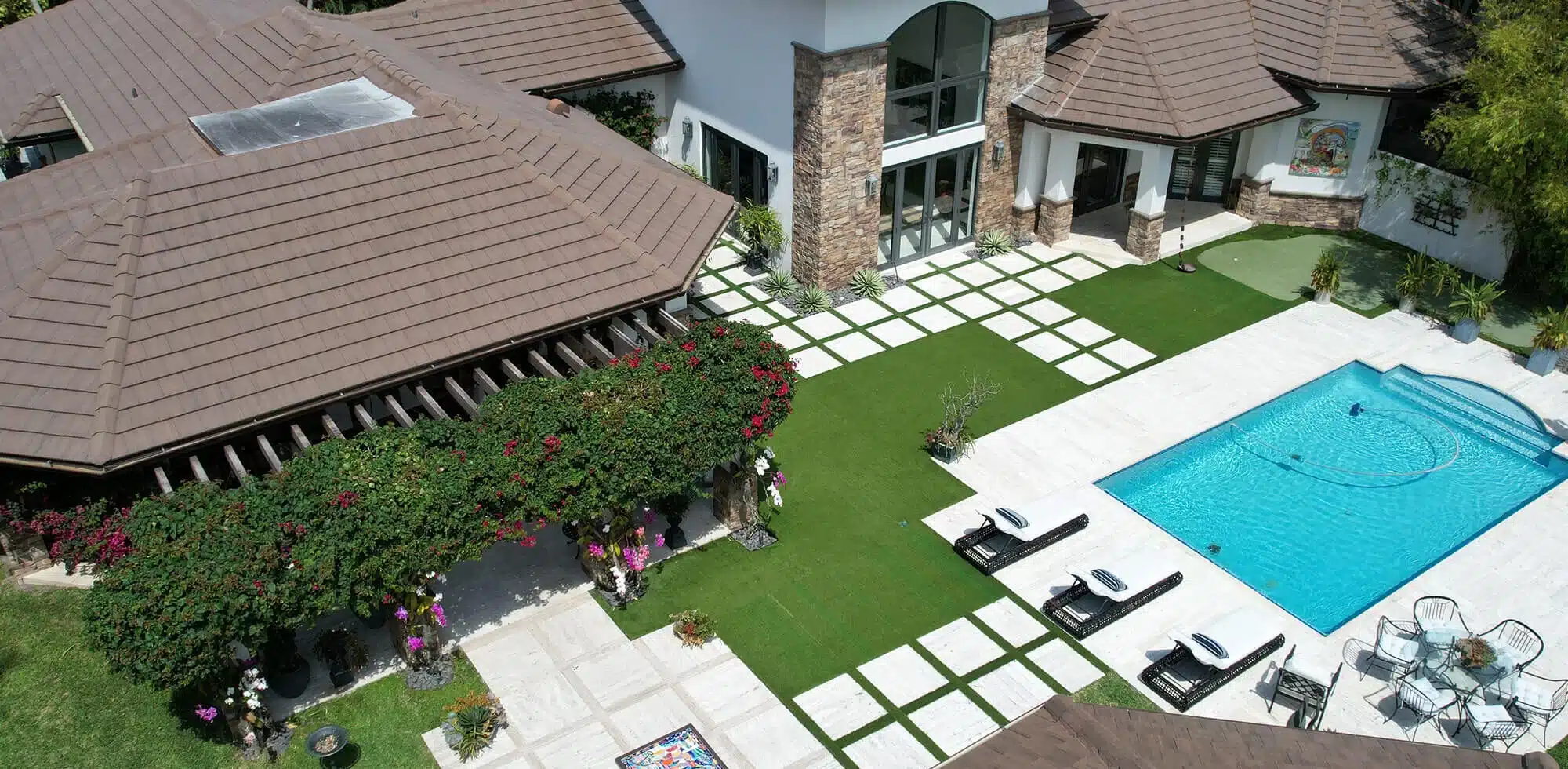 Aerial view of a South Florida estate with pool